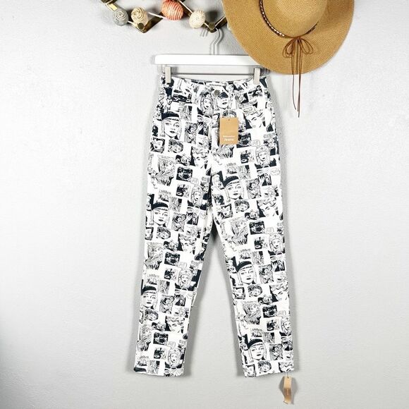 NWT Reformation Cynthia High Rise Straight Jeans in Black & White Comic Size 26 - Picture 10 of 11